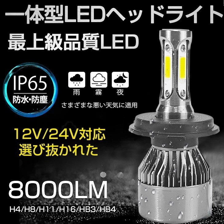 限定セール LEDヘッドライト 一体型 H8/H11/H16/HB3/HB4/H4 ledフォグ16000LM 車検対応 COB製LEDチップ搭載 DC12V 送料無料 SMの画像1