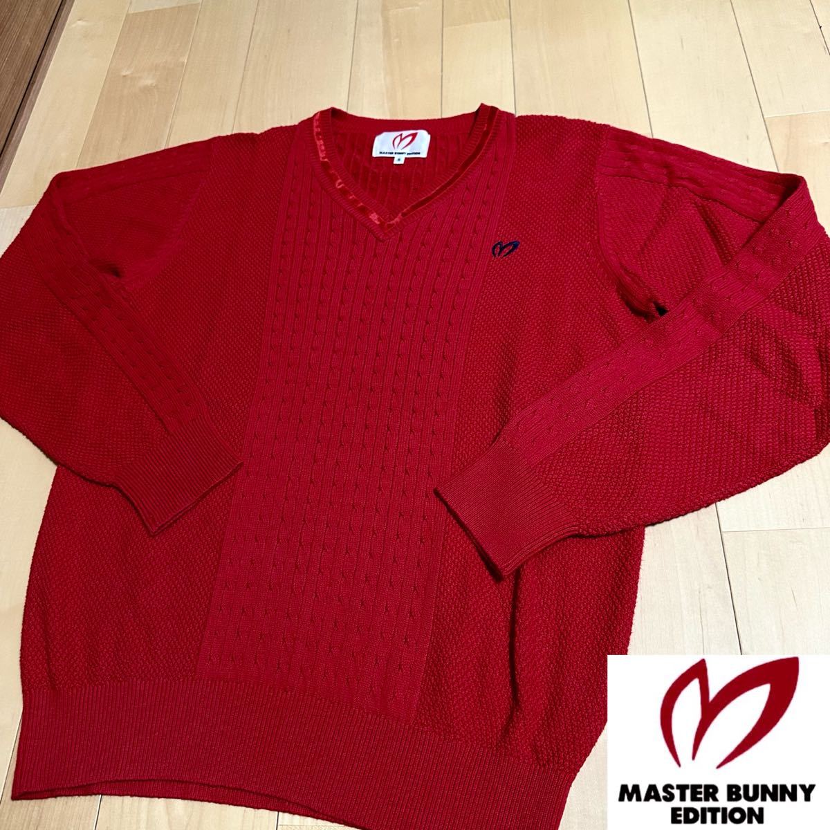 マスターバニー5★ニットセーター サイズ5 メンズ 美品 ロゴ刺繍 高級ゴルフブランド パーリーゲイツ