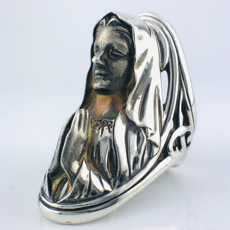【77】 SILVER リング マリア 聖母 女神 女性 ボリューム感 指輪 シルバー 幅広 幅 4.1㎝ ＃15 20.3ｇ （1417）_画像2