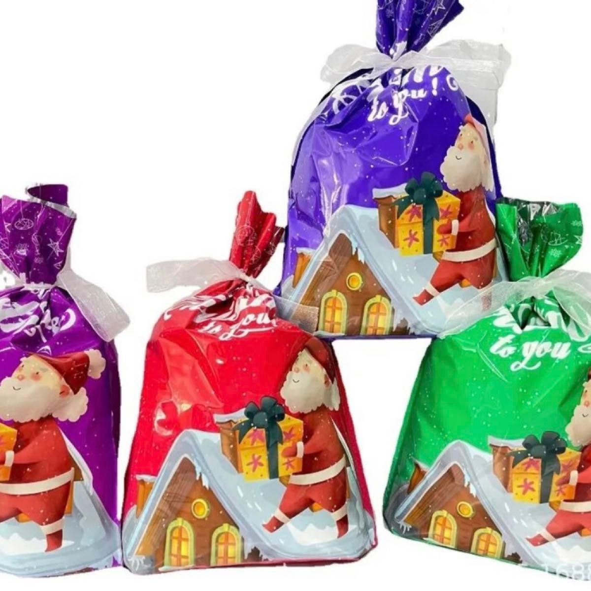 クリスマスプレゼント ラッピング袋 包装 梱包 紫 サンタさん