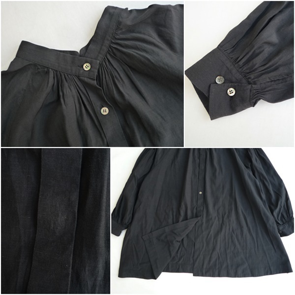 S4 yuni ユニ ギャザー ふんわり バックボタン スタンドカラー ブラウス ブラック 黒 長袖 シャツの画像6