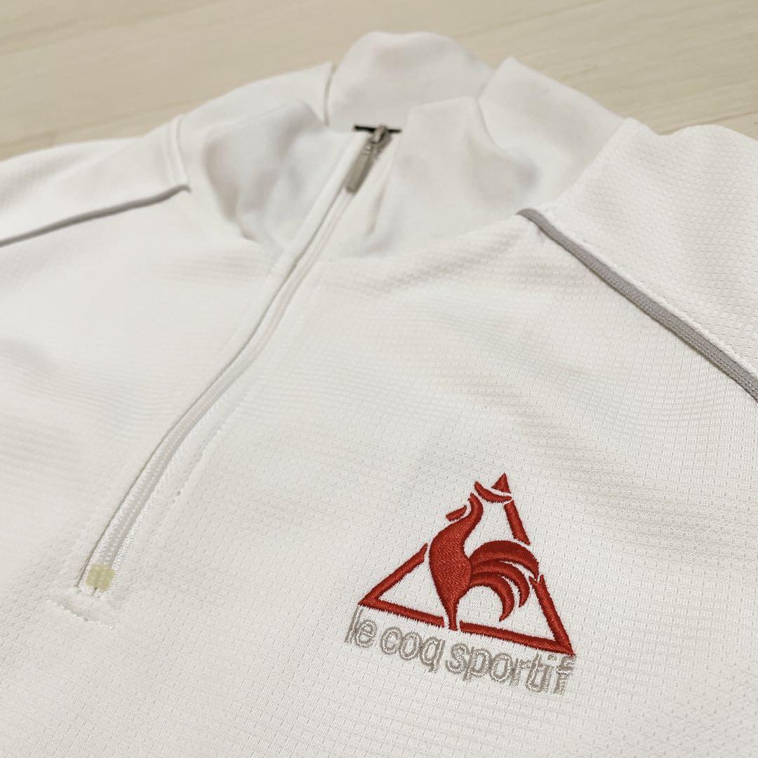 ルコックスポルティフ　le coq sportif ゴルフウェア　ハーフジップ シャツ　ロゴ刺繍　オフホワイト Sサイズ　トップス