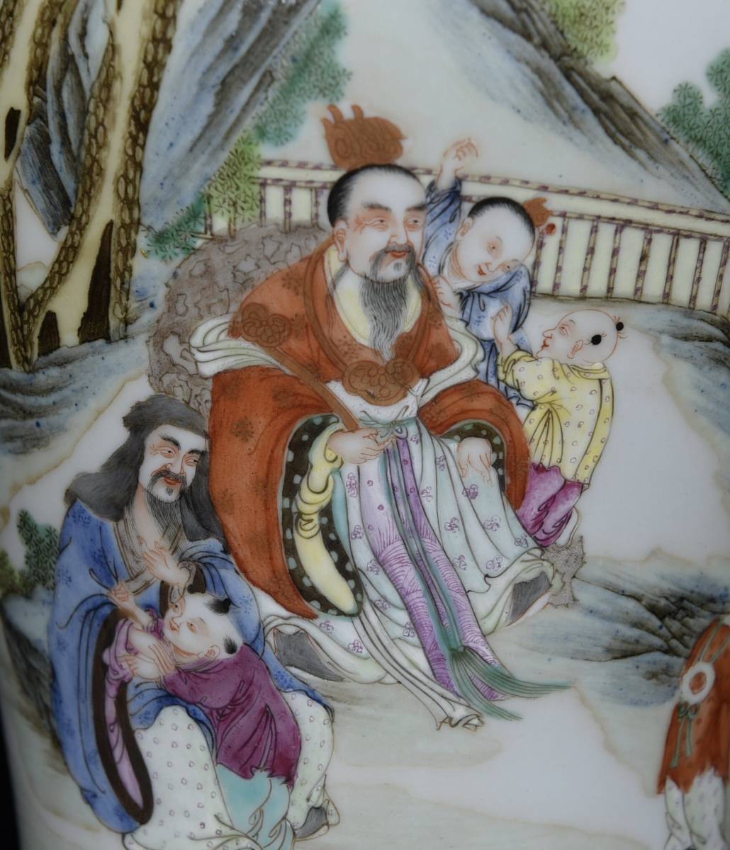 【多寶屋】■古美術 旧家蔵出■大清雍正年製款 粉彩 描金 童子壽星図梅瓶 時代物 T08_画像5