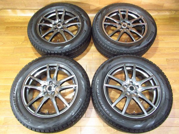 社外7J-17 off+48 pcd100/5H ピレリ ICE ASIMMETRICO 225/55R17 17インチアルミホイール+スタッドレスタイヤ付4本 スバルXV/フォレスターの画像1