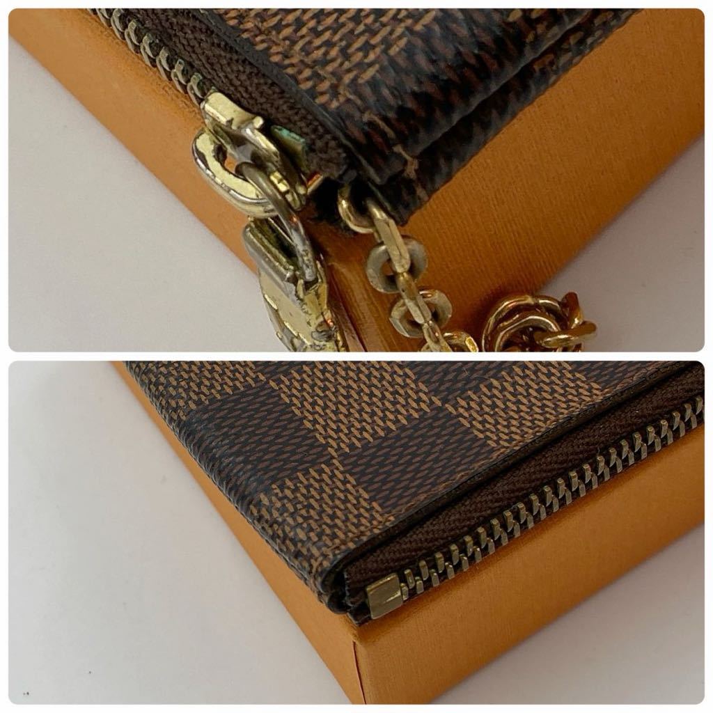 H424 【美品】ルイ・ヴィトン Louis Vuitton ポシェット クレ 鍵入れ キーリング 小銭入れ コインケース ダミエ ブラウン N62658 _画像7