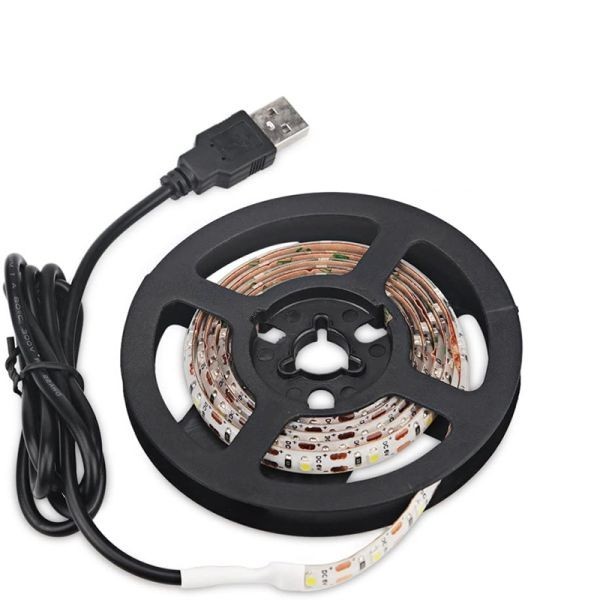 LEDテープライト 電球色 USB 5V 100CM 5050SMD 白ベース 60連 切断可 TVバックライト LEDテープ DD185_画像3