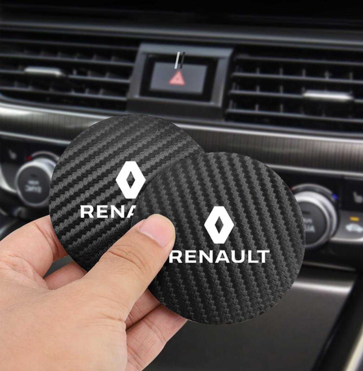 ★新品★炭素繊維★ルノー Renault★ロゴ 車載 装飾コースター ドリンク ホルダー コースター 2枚セット_画像2