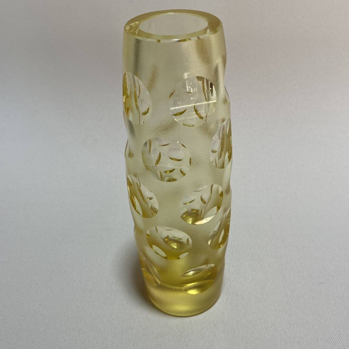 保谷クリスタル HOYA 花瓶 花さし クリスタルグラス　ガラス　黄色　ym044_画像4