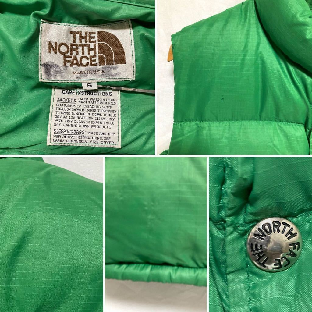 70s 80s usa製 vintage North Face アメリカ製 ノースフェイス 茶タグ ダウン ベスト ビンテージ ヴィンテージ リップストップ グリーン S_画像4