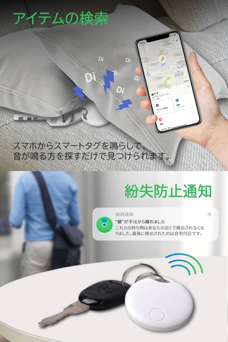 【2024先行登場】スマートトラッカー gps 小型 バレない 紛失防止タグ スマートタグ gps キーホルダー 日本語説明書付き止ホワイト_画像5