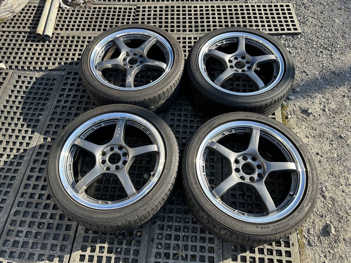 【希少】RAYS G-games 77W 17in 7JJ +42 4穴マルチ PCD100/114.3 タイヤ付き4本セット 205/45R17 DL SPSPORT【中古/埼玉より発送】