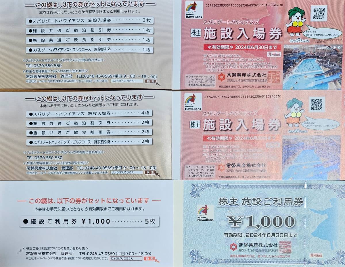 スパリゾートハワイアンズ株主優待券&金券5,000円分施設入場券7枚 常盤興産_画像2