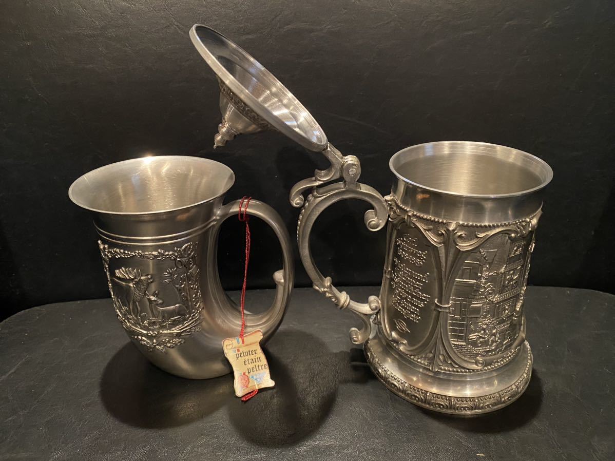 希少 格安 pewter おまとめセット　ビア コーヒー ティーマグカップ 一輪挿し等　長期保管品 骨董 レトロ アンティーク_画像2