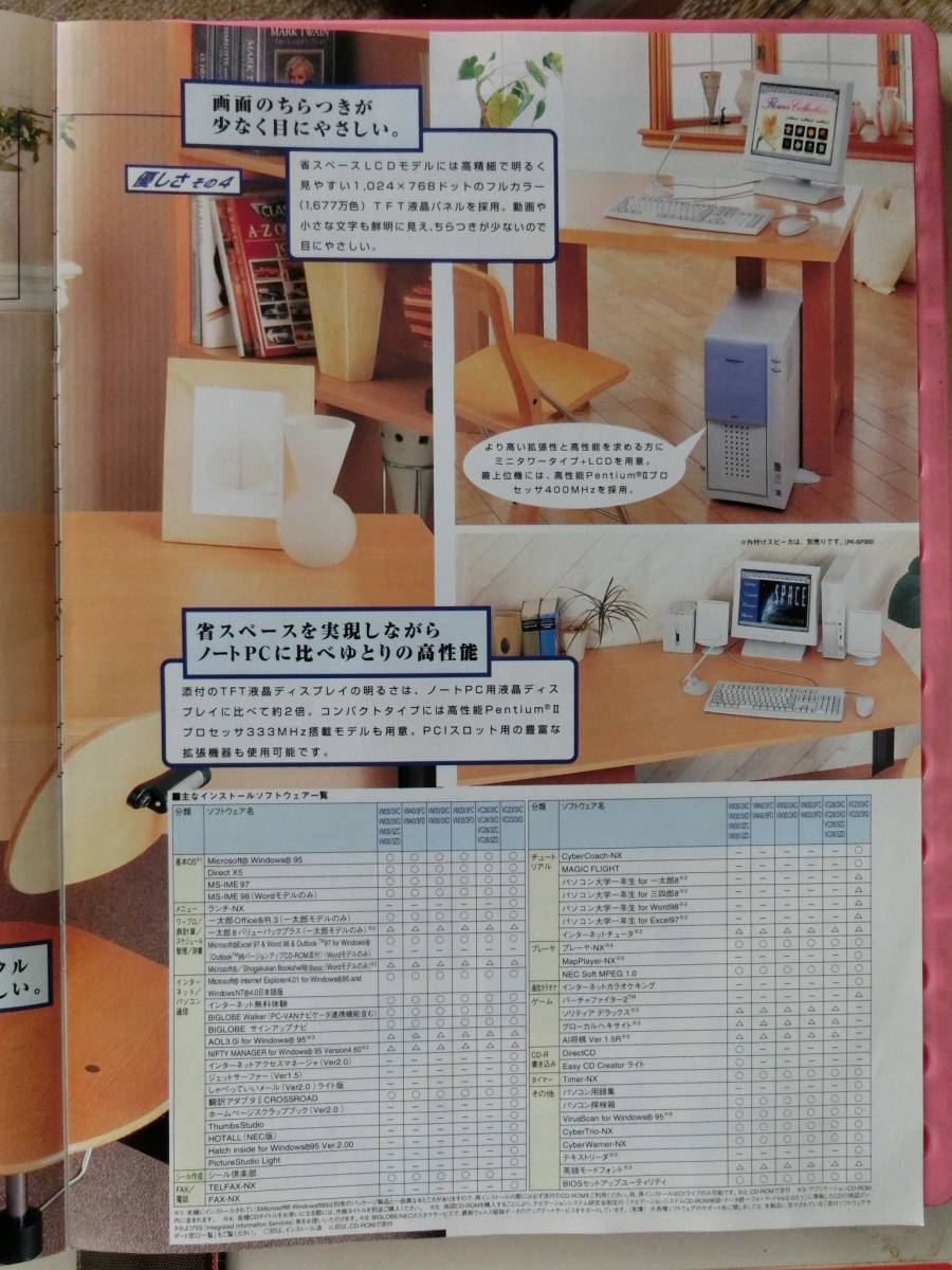 NEC PC-98-NXバリュースターシリーズ カタログ,1998_平成10年 6月,VC23/3,VC26/3,VC33/3,VS30/3,VS35/3,VM30/3,VM35/3,VM40/3,LCD,12頁_デスクにゆとり