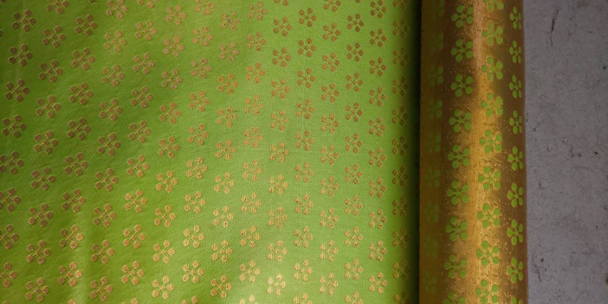 金襴織物　黄緑　梅鉢　69㎝×１ｍ_画像8
