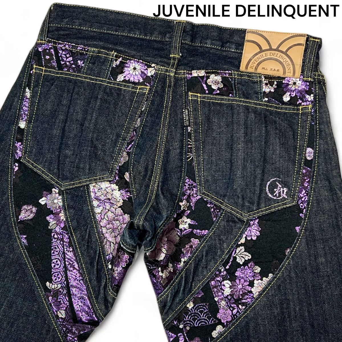 JUVENILE DELINQUENT 和柄 デニムパンツ ジーンズ 38 JUVENILE DELINQUENT 和柄 デニムパンツ ジーンズ 38
