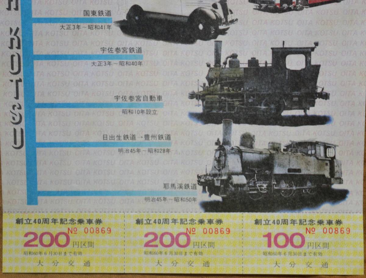 「大分交通 創立40年」記念乗車券(1枚もの,3券片) 1980の画像5