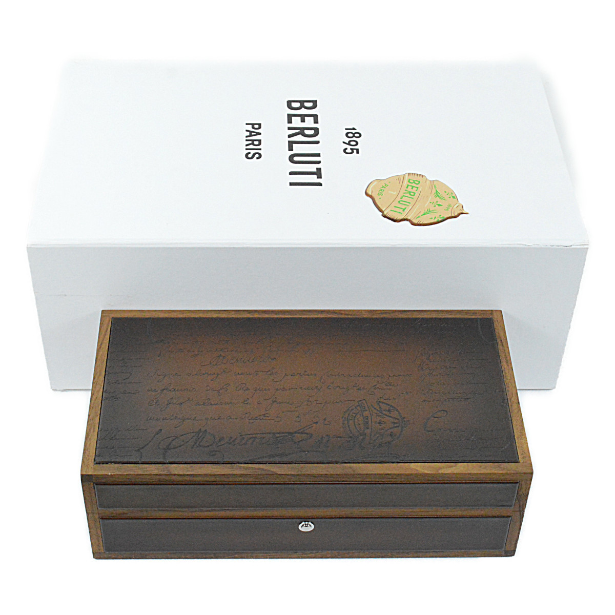  Berluti unused goods sklitokali graph . rare wood leather clock box clock storage case BERLUTI Wood and Leather Watch Box