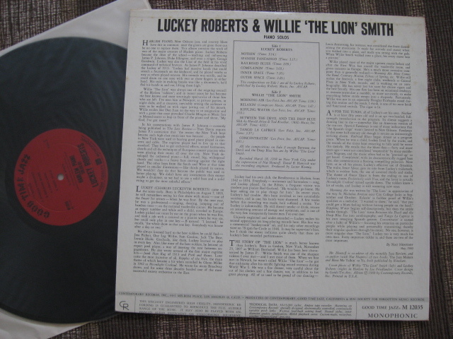 ★★LUCKEY ROBERTS ＆ WILLIE THE LION SMITH♪LUCKEY ＆ THE LION★Contemporary Good Time Jazz M12035★DG★US orig盤LP★1960★★_画像2