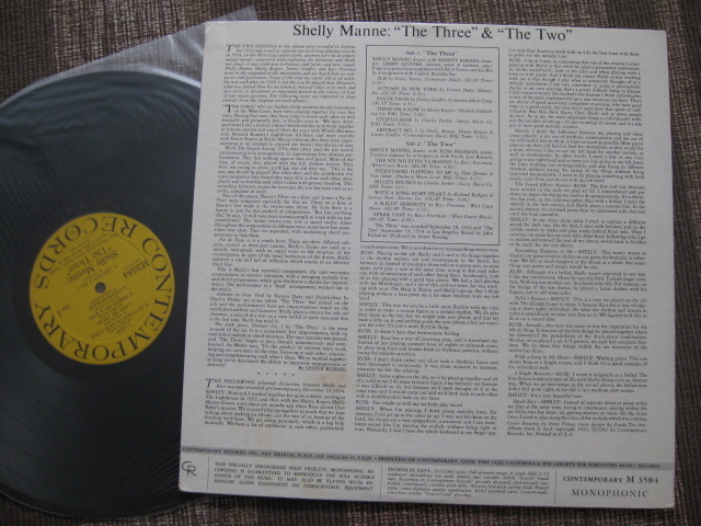 ☆☆SHELLY MANNE♪THE THREE & THE TWO☆Russ Freeman/etc☆Contemporary M3584☆mono☆DG☆US orig盤LP☆1960☆☆_画像2