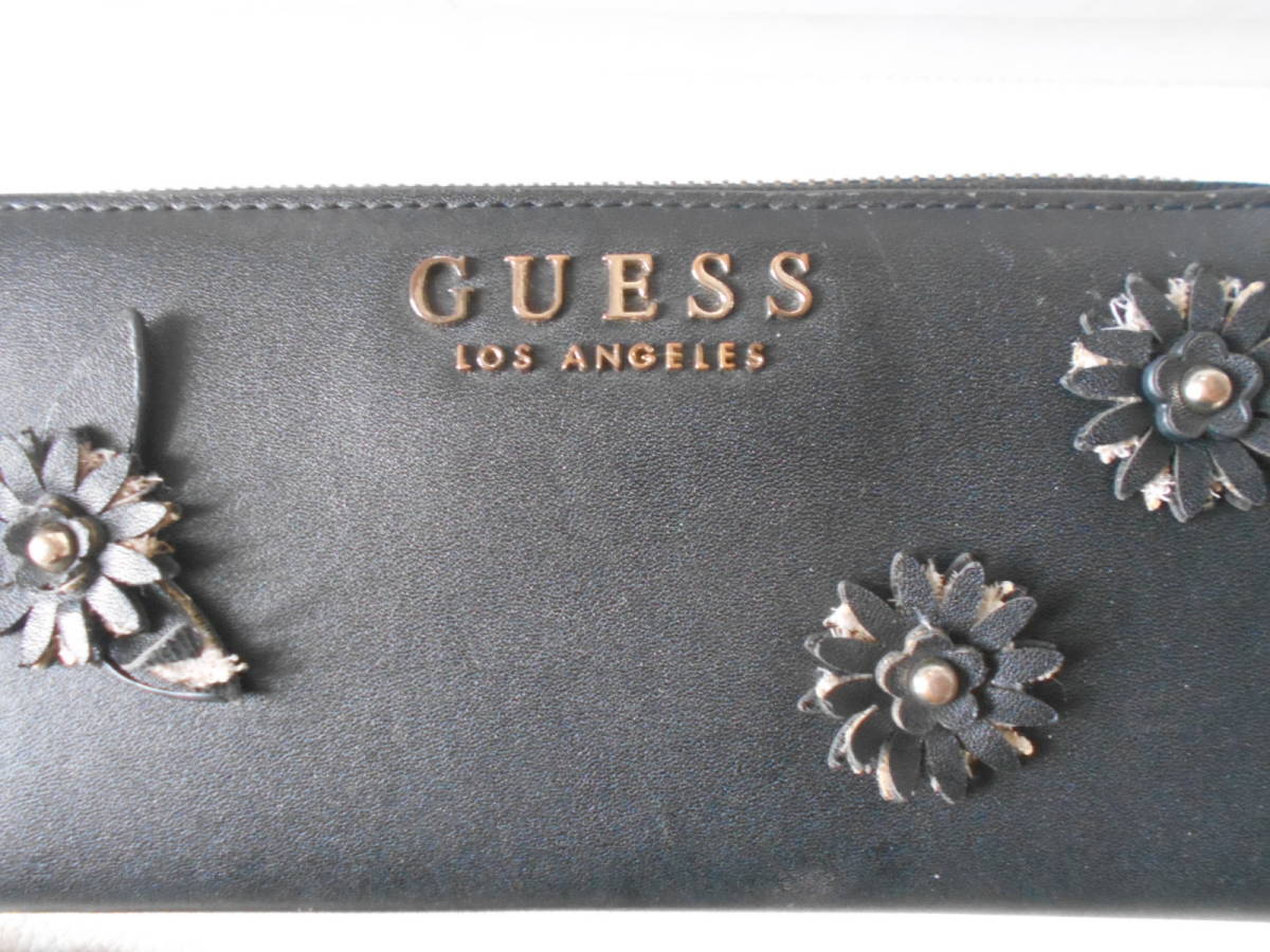 H / GUESS ゲス LOS ANGELES 小銭入れ付き 長財布 ブラック 箱付き ブラック 中古品_画像3