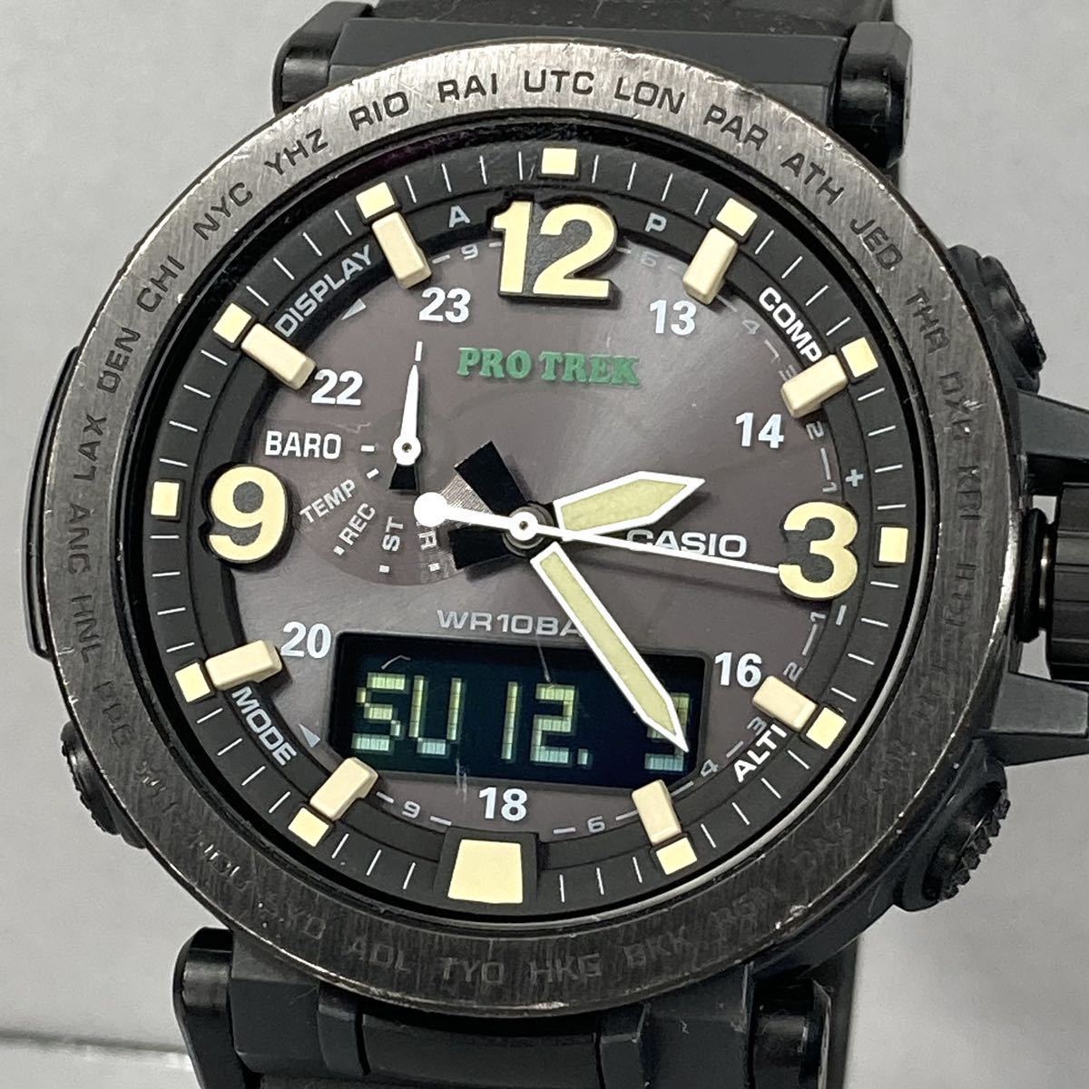 良品 箱説付 PROTREK PRG-600Y-1JF サファリ タフソーラー アナデジ 方位/気圧/高度/温度計搭載 トリプルセンサー ブラック 反転液晶 _画像1