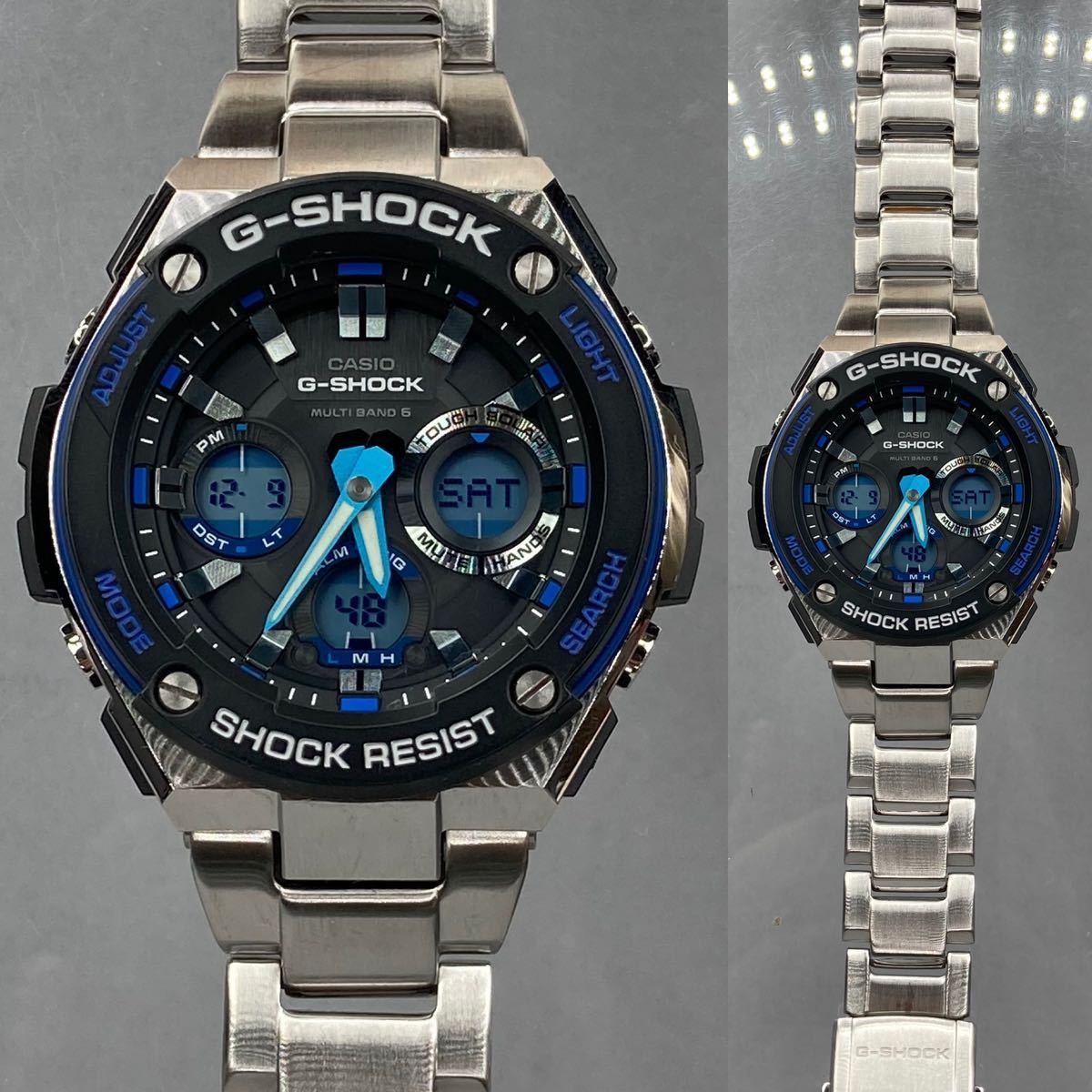 極美品 箱説付G-SHOCK GST-W100D-1A2JF GスチールG-STEELタフソーラー 電波受信 電波ソーラー マルチバンド6 メタルバンド ブルー アナデジ_画像3