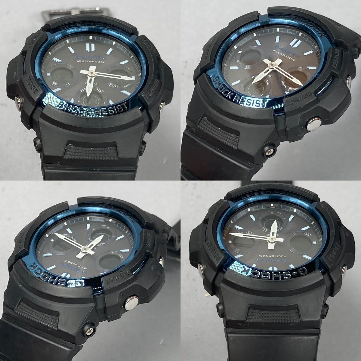 美品G-SHOCK AWG-M100A-1AJF タフソーラー 電波受信 電波ソーラー マルチバンド6 アナログ/デジタル アナデジ ブラック ブルー 反転液晶_画像4