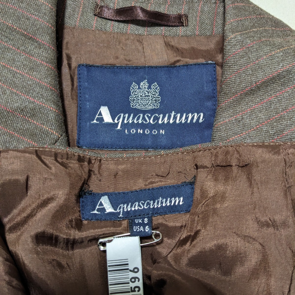 +FZ175 Aquascutum アクアスキュータム フォーマル レディース 10R 8R 11号 9号 スーツ ブラウン ストライプ スカート ビジネス セレモニー_画像9