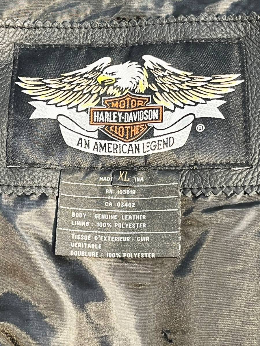 1円～ HARLEY-DAVIDSON ジップアップ ジャケット レザー 刺繍 RN103819/CA03402 サイズXＬ_画像7