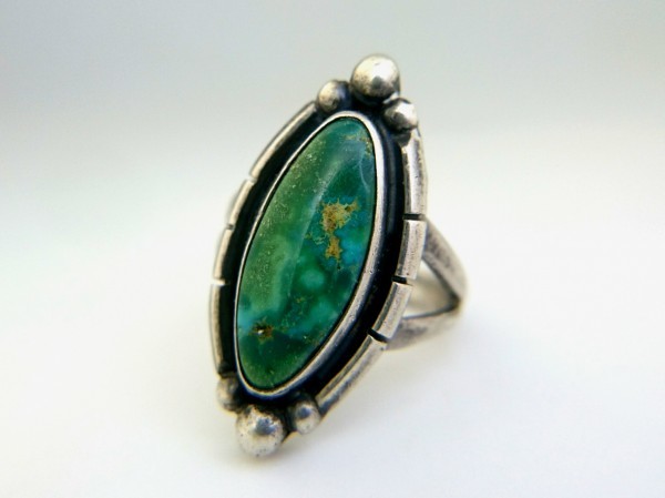  Vintage серебряный производства Navajo зеленый бирюзовый кольцо индеец ювелирные изделия ручная работа кольцо 