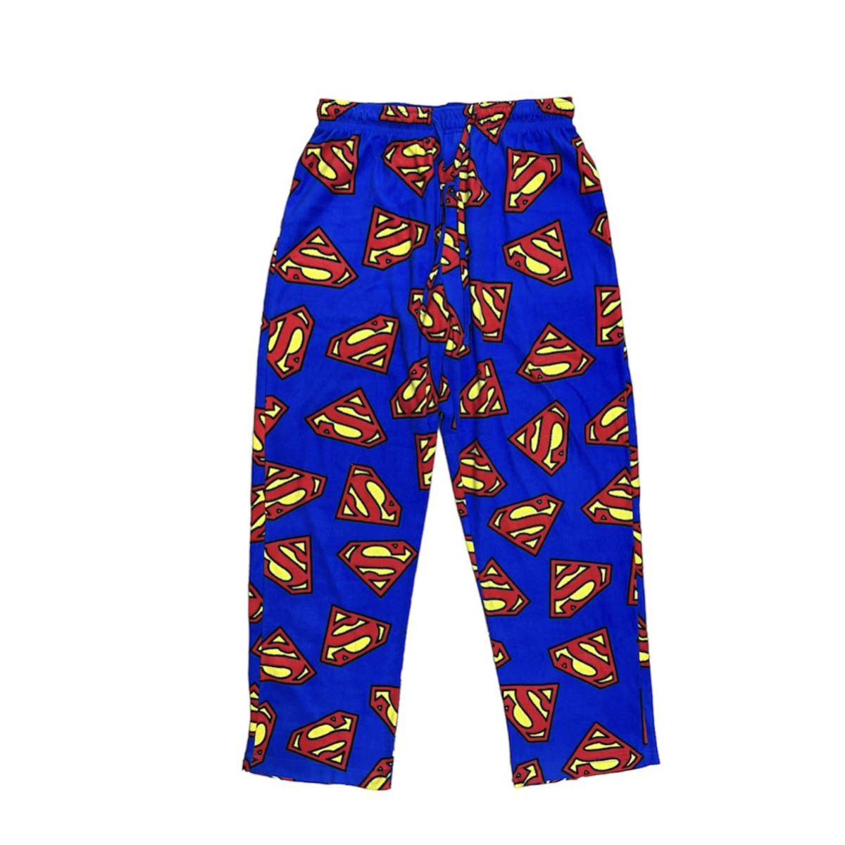 00s パジャマパンツ　SUPERMAN スーパーマン　ビンテージ 柄 総柄　菅田将暉　古着 Pants パジャマ サイズMフリース