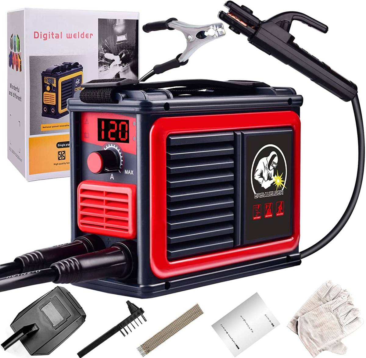 【新品】溶接機 最大電流120A 100V MMA電気溶接機 小型軽量 アーク溶接機 EASYWELDER MMA-120A レッド 日本語取扱説明書付き_画像1