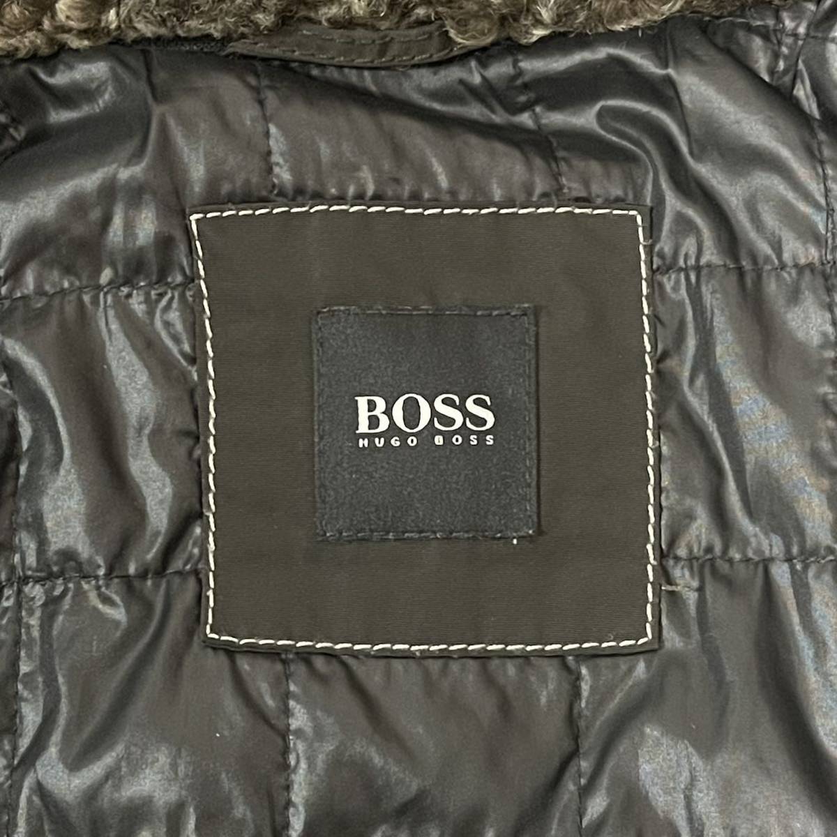 極美品●ヒューゴボス【極暖の極み】HUGO BOSS ダウンジャケット ファー着脱可 キルティング ラムレザー メルトンウール 光沢 現行 実寸L_画像9