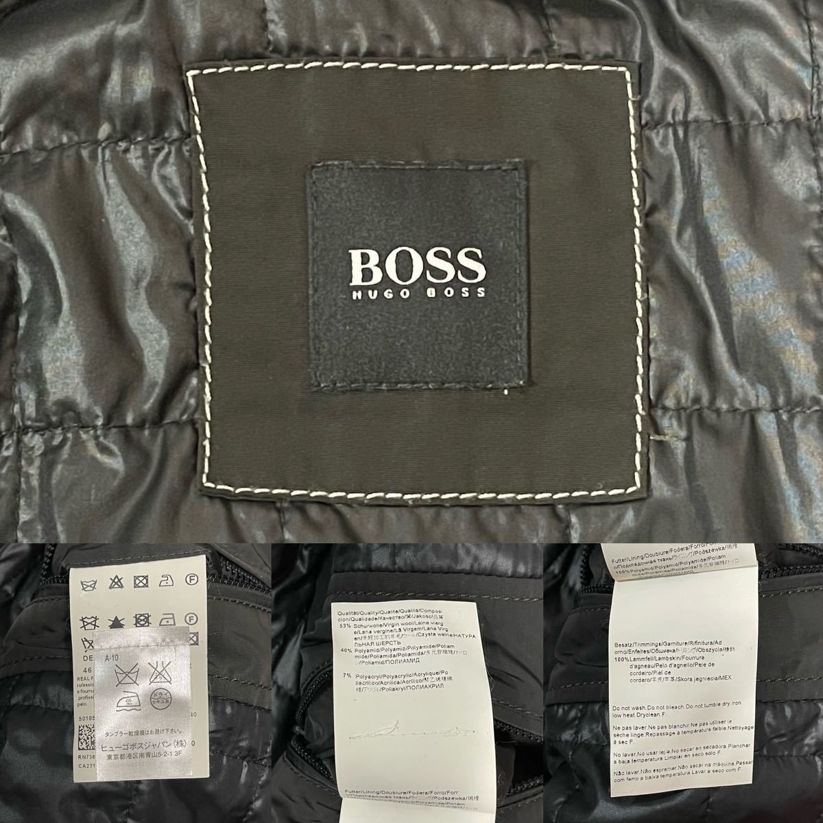 極美品●ヒューゴボス【極暖の極み】HUGO BOSS ダウンジャケット ファー着脱可 キルティング ラムレザー メルトンウール 光沢 現行 実寸L_画像10