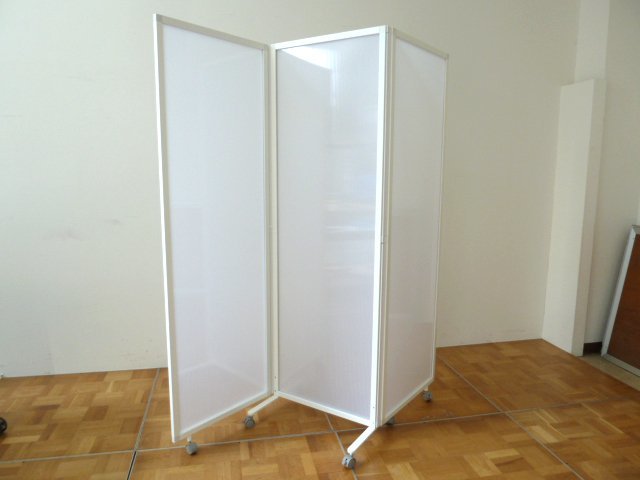  unused goods is pillar 3 ream partition half transparent width 180cm HPF0703-318PW W1800×D450×H1800mm partition divider three folding caster 