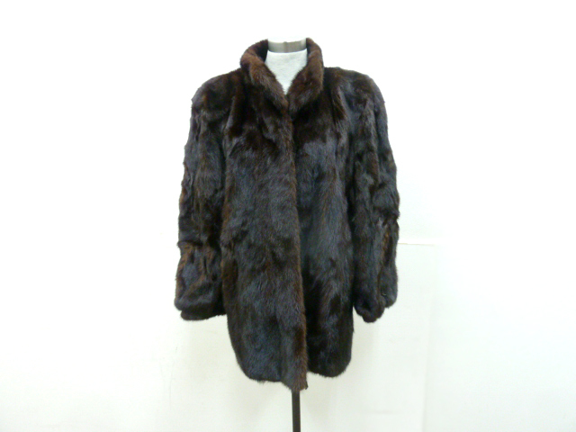 毛皮 ハーフ コート ダークブラウン 15号 着丈 75cm 上着 冬服 ファー レディース ファッション