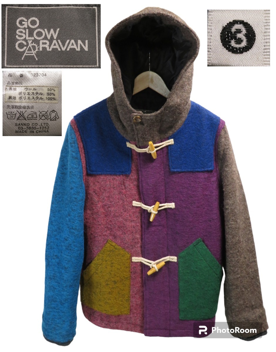  multicolor *③ size [GO SLOW CARAVAN/go- slow Caravan ]k Lazy color / wool jacket ( wool 50%/ poly- 50%) duffle coat *