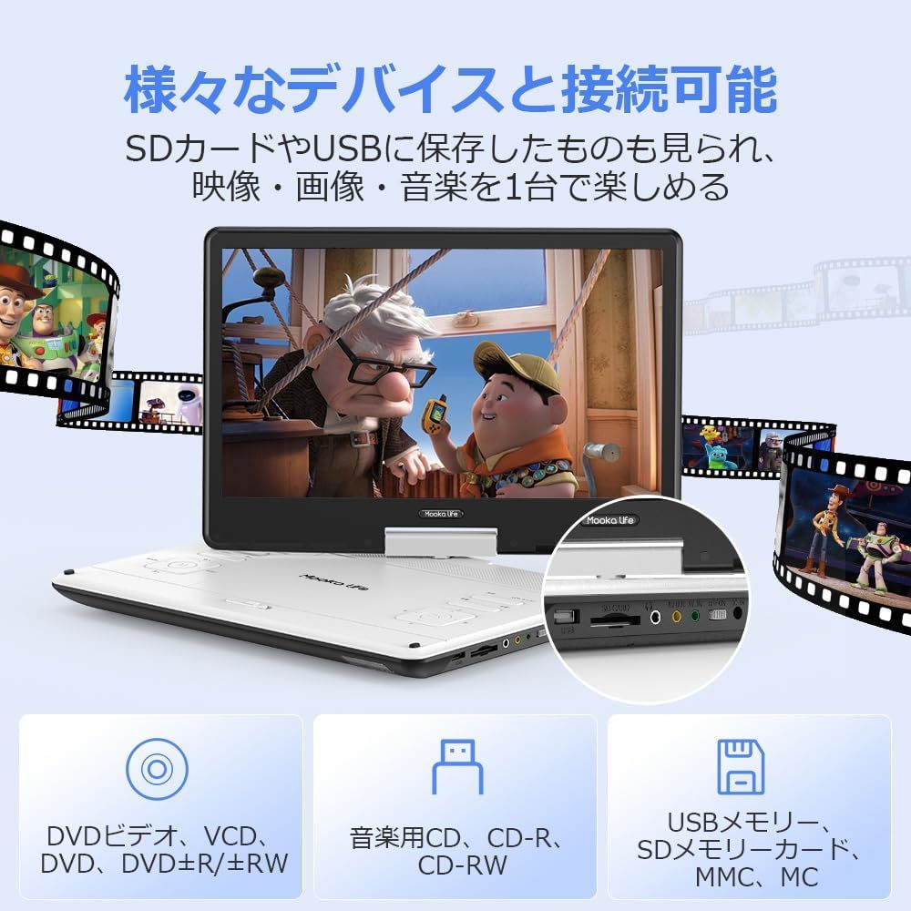 送料無料＆保証付き Mooka Life 14インチ ポータブル dvdプレーヤー 15.5型 5000mAh大容量バッテリー 角度調整　日本語説明書付き_画像3