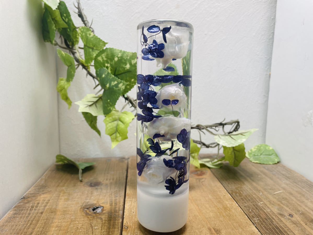 水中花シフトノブ 薔薇と紫陽花 青 大8角形 水中花シフトノブ 薔薇と紫陽花 青 大8角形