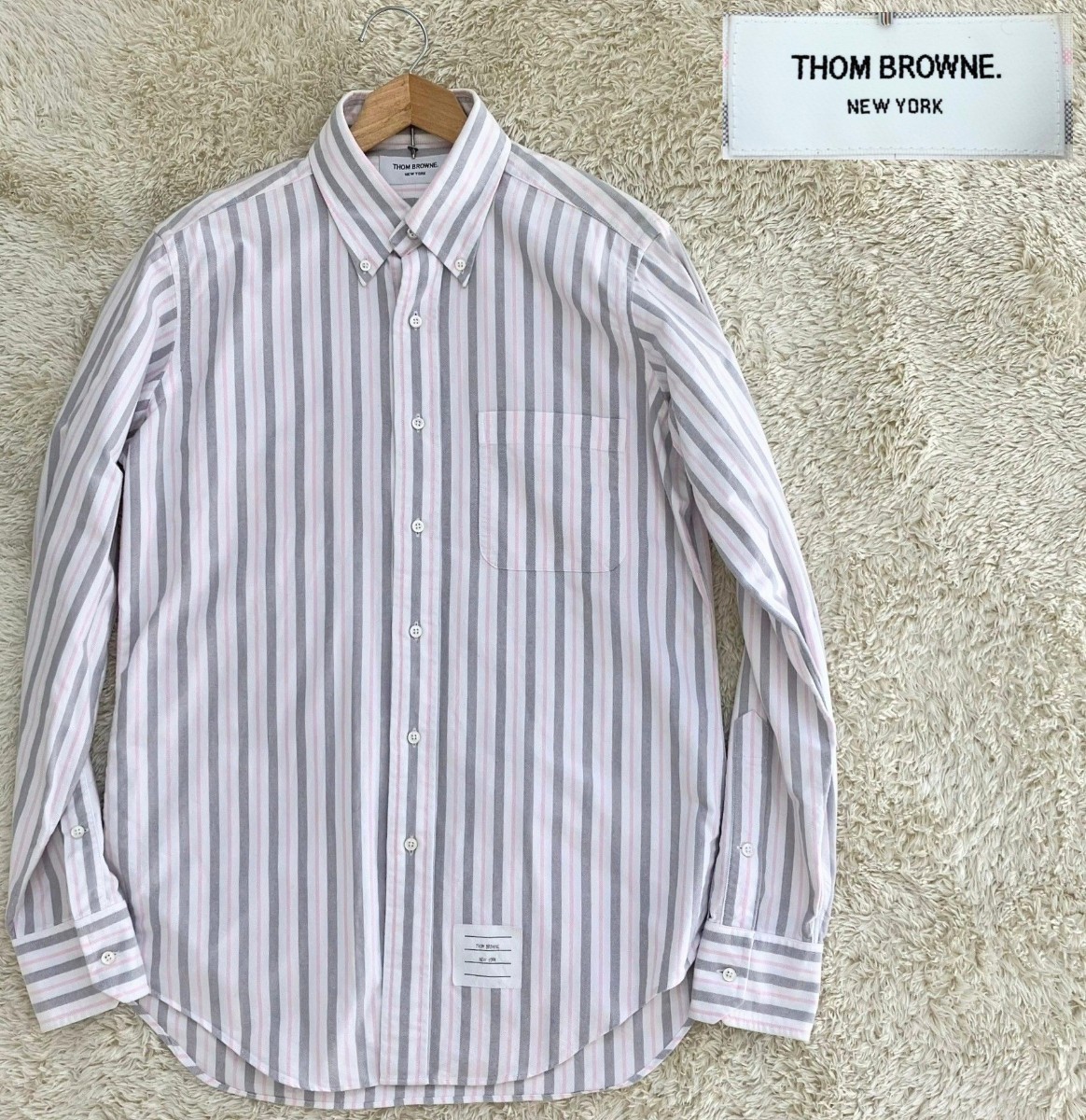 【美品★】サイズ2 THOM BROWNE 長袖ストライプ柄ボタンダウンシャツ◆オックスフォード生地☆トムブラウン_画像1