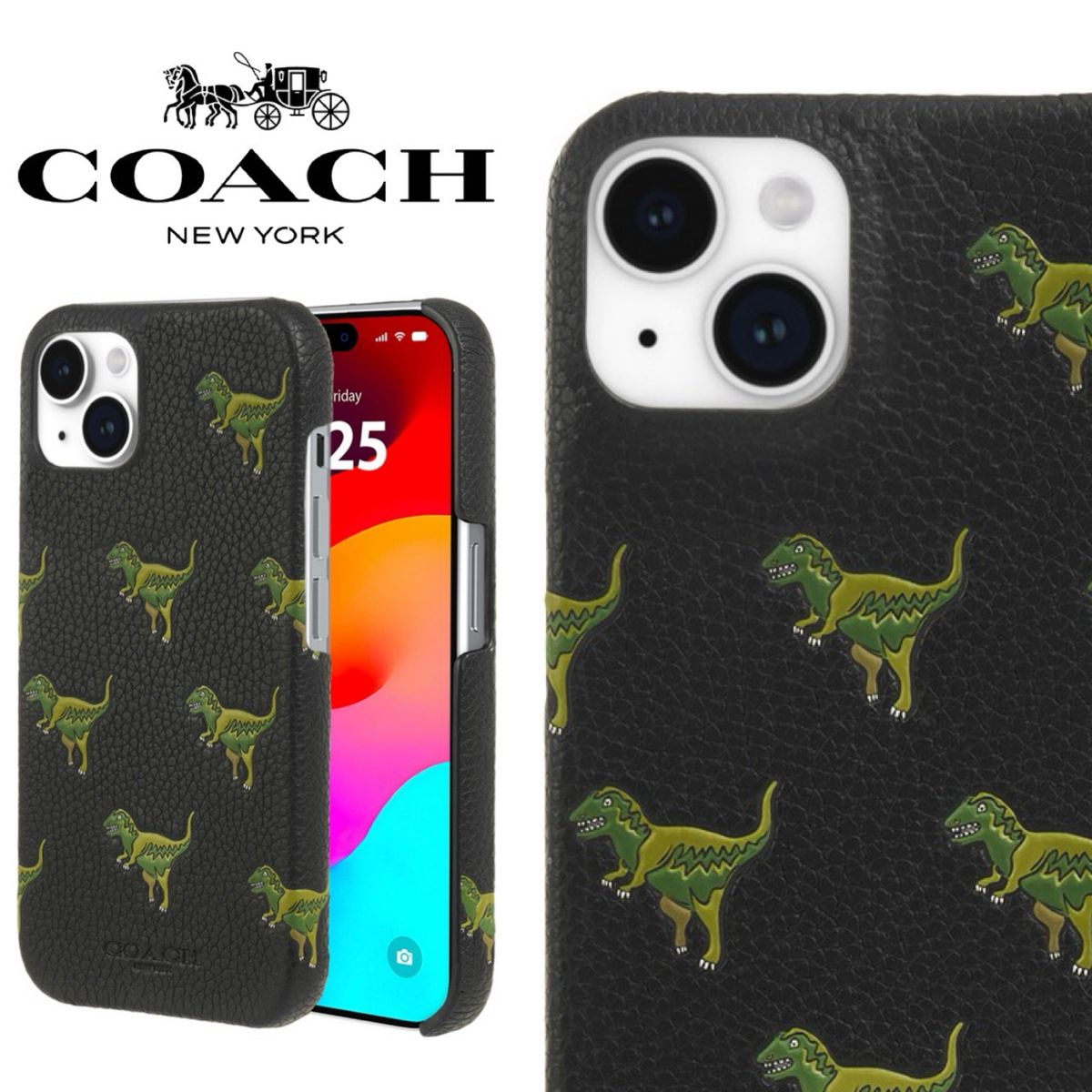 新品 コーチ Coach レキシー iPhone14 ケース かわいい 恐竜 リピート柄 ラップ スマホケース