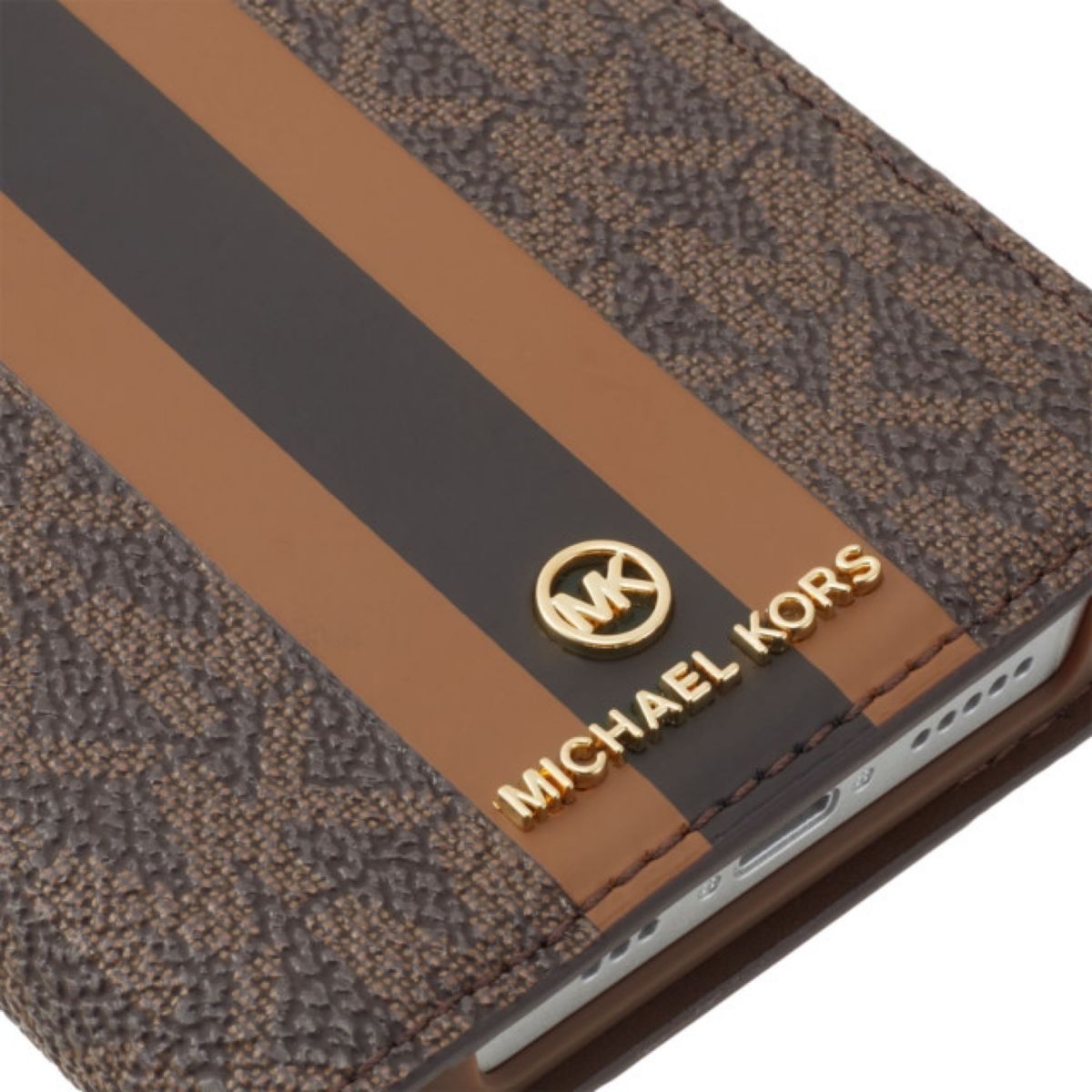 新品 マイケルコース iPhone14 手帳型 ケース かわいい タッセルチャーム付き スマホケース Brown
