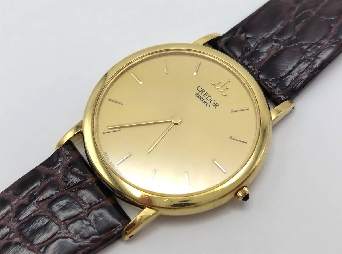 SEIKO セイコー CREDOR クレドール 8J80-7000 18KT クォーツ 金無垢 総重量31.3g 電池・ベルト新品交換済み【5038】_画像1