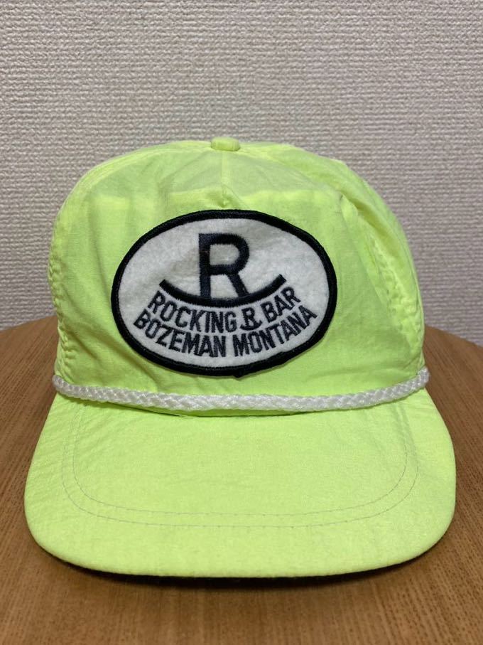 80's90's USAヴィンテージ キャップ 帽子 USA製/ROCKING R BAR BOZEMAN MONTANA キャップ IMPERIAL HEADWEAR製 ネオンカラー イエロー系