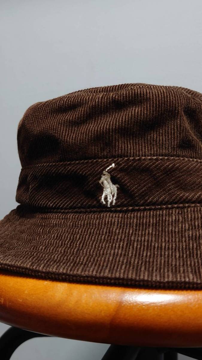 90-00’s RALPH LAUREN ワンポイントポニー コーデュロイ バケットハット ダークブラウン 54cm ラルフローレン 帽子 1990-2000年代_画像3