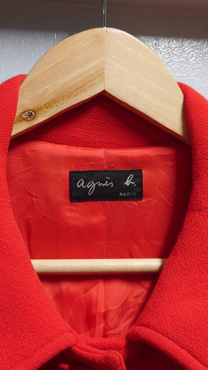 90’s agnes b. フランス製 ウール コート 朱色 サイズ3 裏地付き アニエスベー_画像2