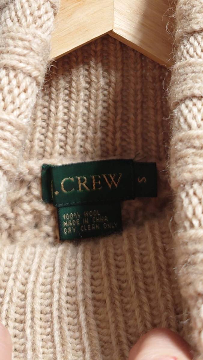 90-00’s J.CREW タートルネック アラン ニット セーター ベージュ S ウール 1990-2000年代_画像2