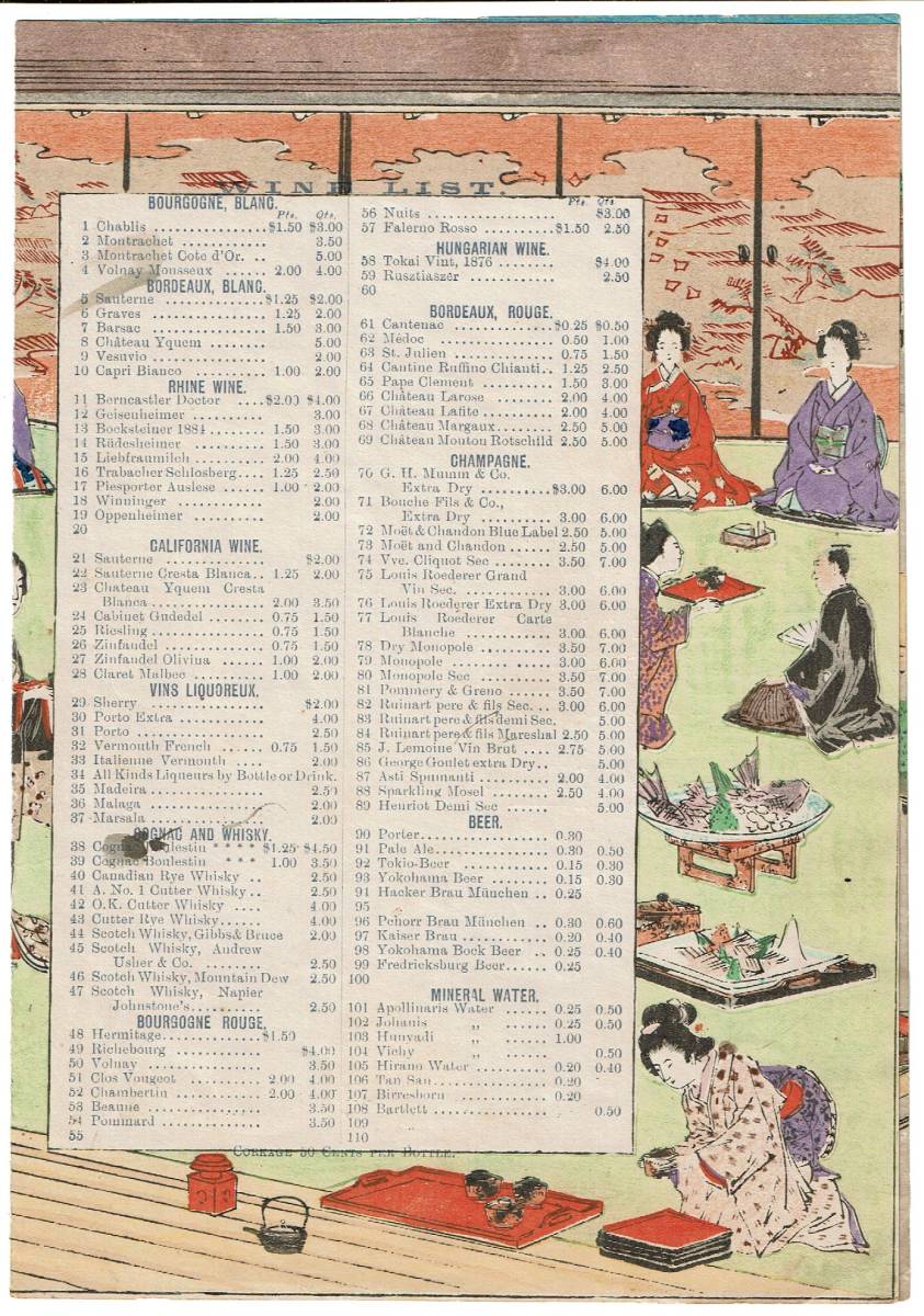 伊勢辰/いせ辰 木版メニュー　横浜グランドホテル　1896年3月16日晩餐_画像7