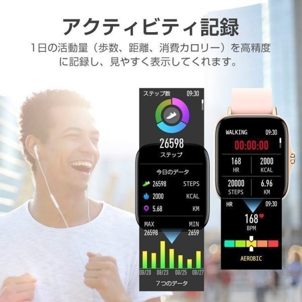 2022新版 スマートウォッチ 日本製センサー 体温測定 活動量計 line対応 睡眠検測 着信通知 通話機能付き 歩数 腕時計 IP67防水_画像5